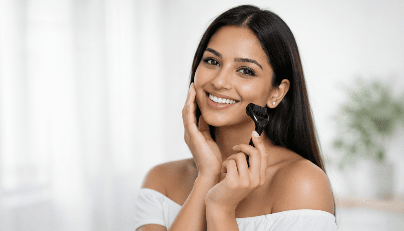 Woman holding professional titanium derma roller